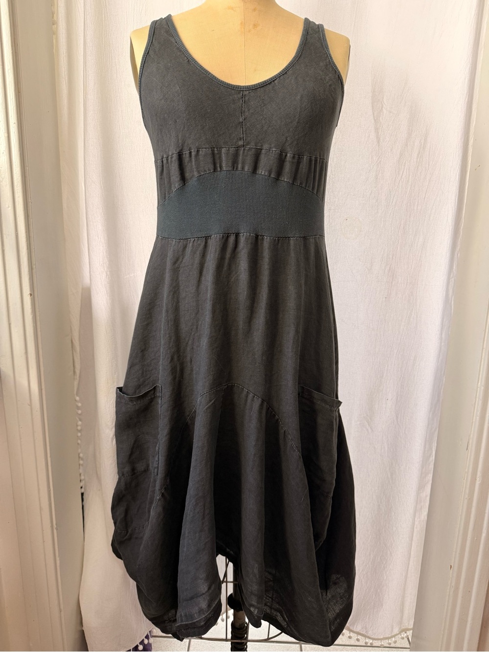 Inizio Italy Linen Magic Midi Dress Lagenlook sz L - Picture 2 of 13